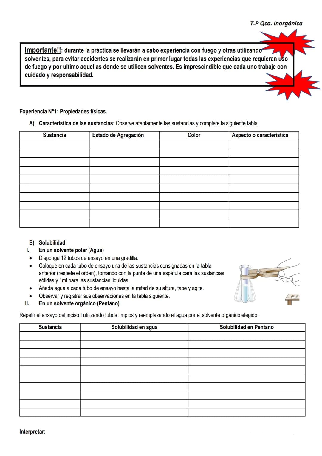 T.P Qca. Inorgánica
Trabajo Practico N°3: Uniones Químicas- Propiedades de las sustancias
Nombre:
Objetivos:
- Observar las distintas caract