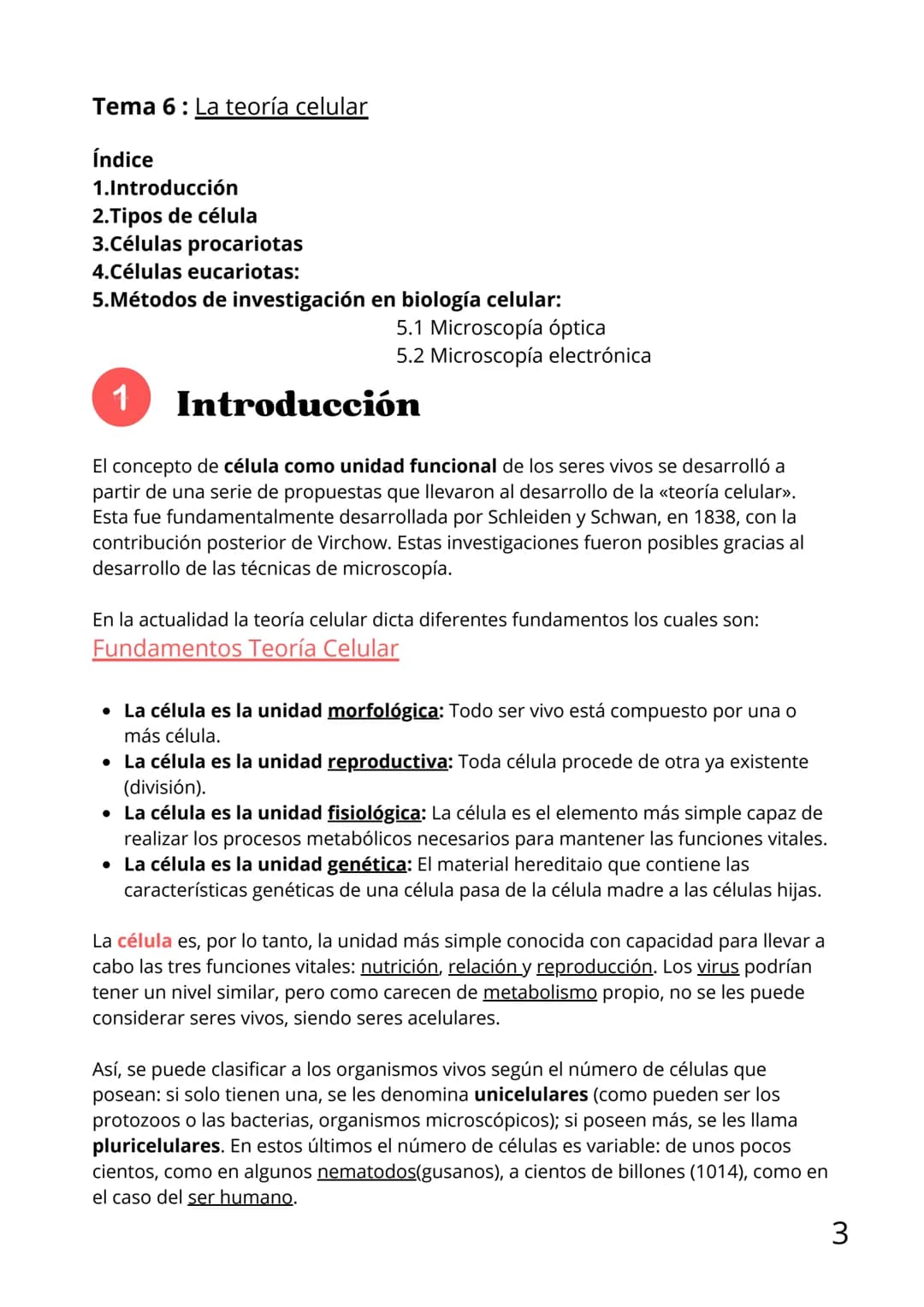 Bloque II:
Biología celular Tema 6: La teoría celular
Índice
1.Introducción
2. Tipos de célula
3.Células procariotas
4.Células eucariotas:
