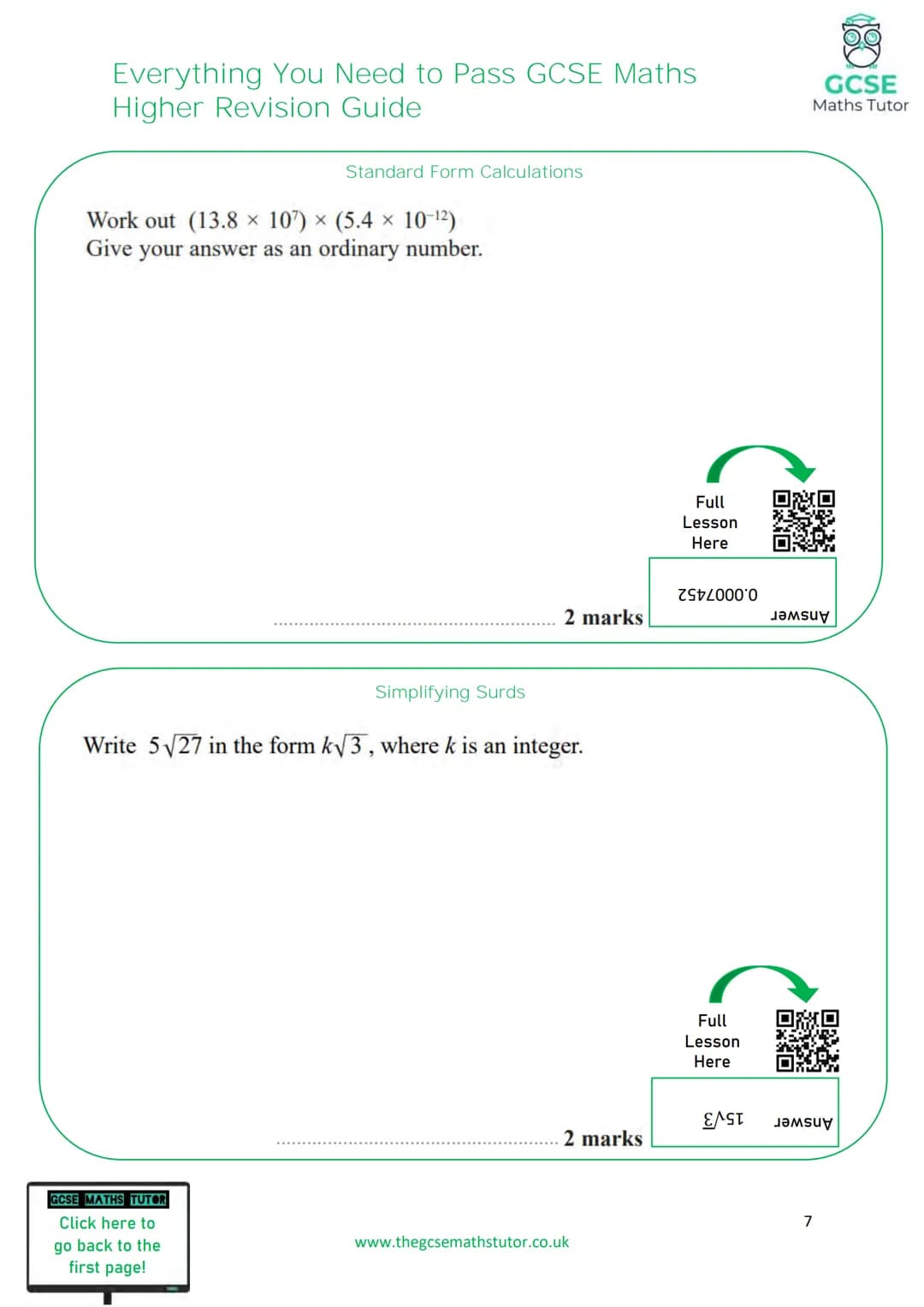 TGMT
THE ULTIMATE
REVISION GUIDE
FOR GCSE MATHS
EVERYTHING YOU NEED TO
PASS YOUR GCSE MATHS EXAM
HIGHER TIER
WWW.THEGCSEMATHSTUTOR.CO.