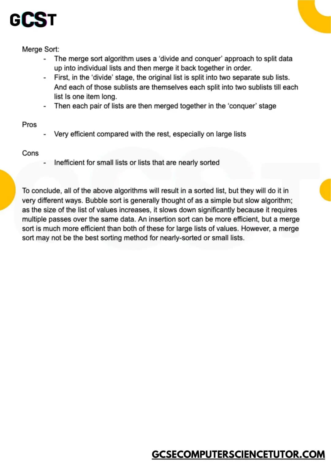 GCST
2.1
ALGORITHMS
SEARCH & SORTING ALGORITHMS
code is written in OCR Exam Reference Language
GCSE OCR
GCSECOMPUTERSCIENCETUTOR.COM GCS