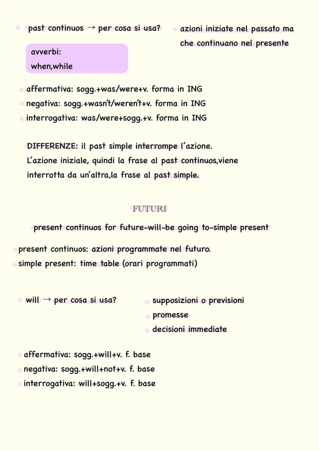 INGLESE
* present simple $\rightarrow$ per cosa si usa?
* azioni abituali o che si ripetono
* con verbi di sentimento (come h