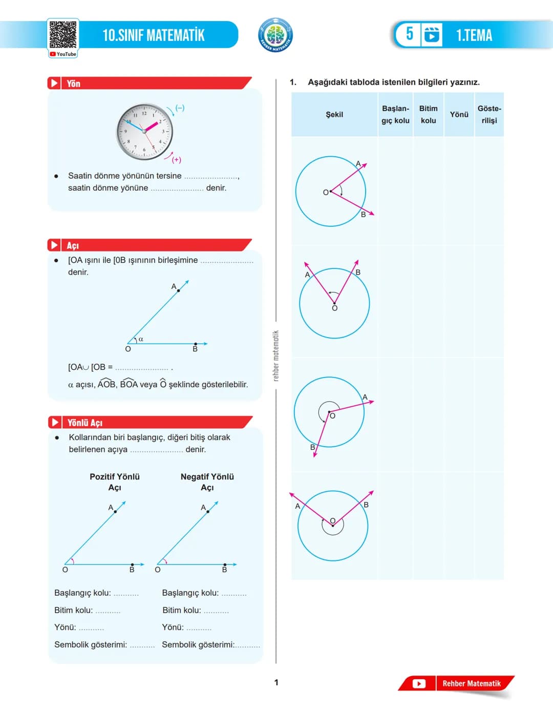 REHBER MAT
# 1.TEMA
## 5.DERS
# GEOMETRİK
# ŞEKİLLER
MAT.10.1.1. Dik üçgende trigonometrik oranlara (sinüs, kosinüs, tanjant, kotanjant)