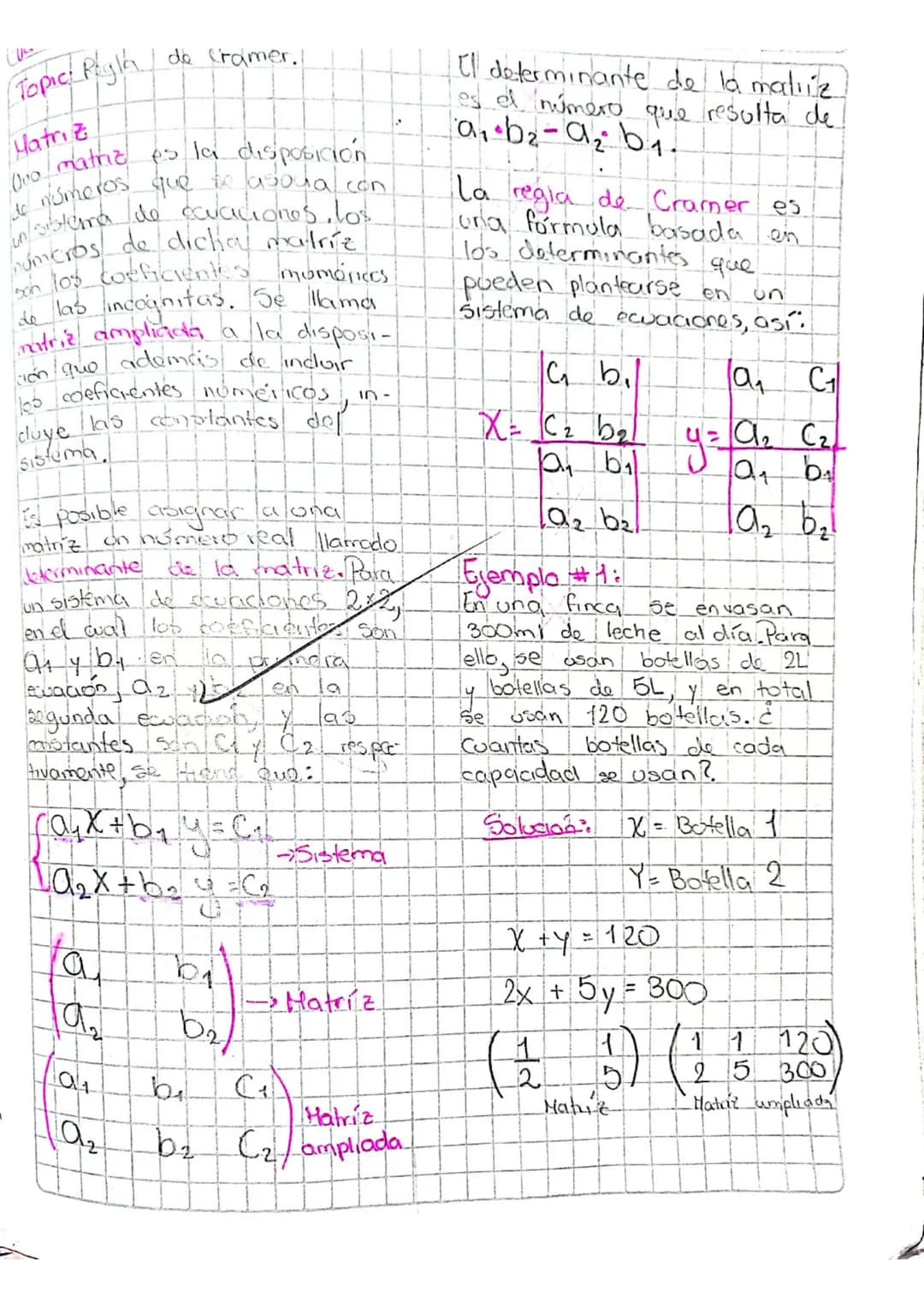 Topic Regla de Cramer.
Yatriz
000/matriz es la disposicion
to insimeros que te asocia con
sisterra de ecuaciones, los
números de dicha matr