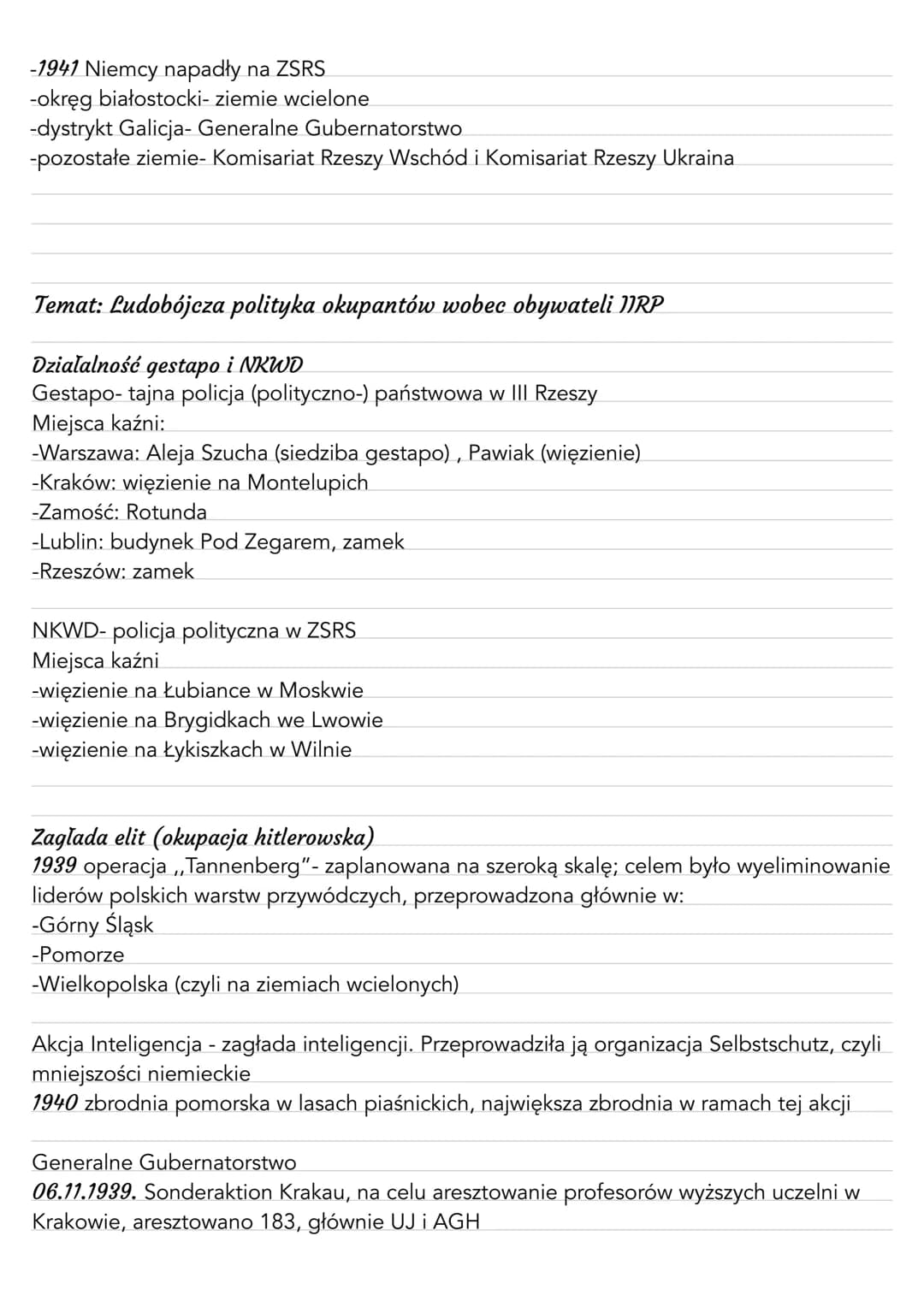 Temat: Polska pod okupacją niemiecką i sowiecką
Pakt Ribbentrop-Molotow
-linia podziału wzdłuż Narew-Wisła-San
-23.08.1939.
Traktat o gran