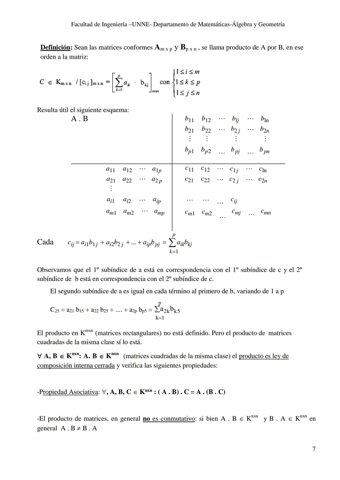 UNIVERSIDAD NACIONAL DEL NORDESTE
FACULTAD DE INGENIERÍA
ÁLGEBRA Y GEOMETRÍA
Notas de Cátedra
Matrices y determinantes
Autoras: Prof. No