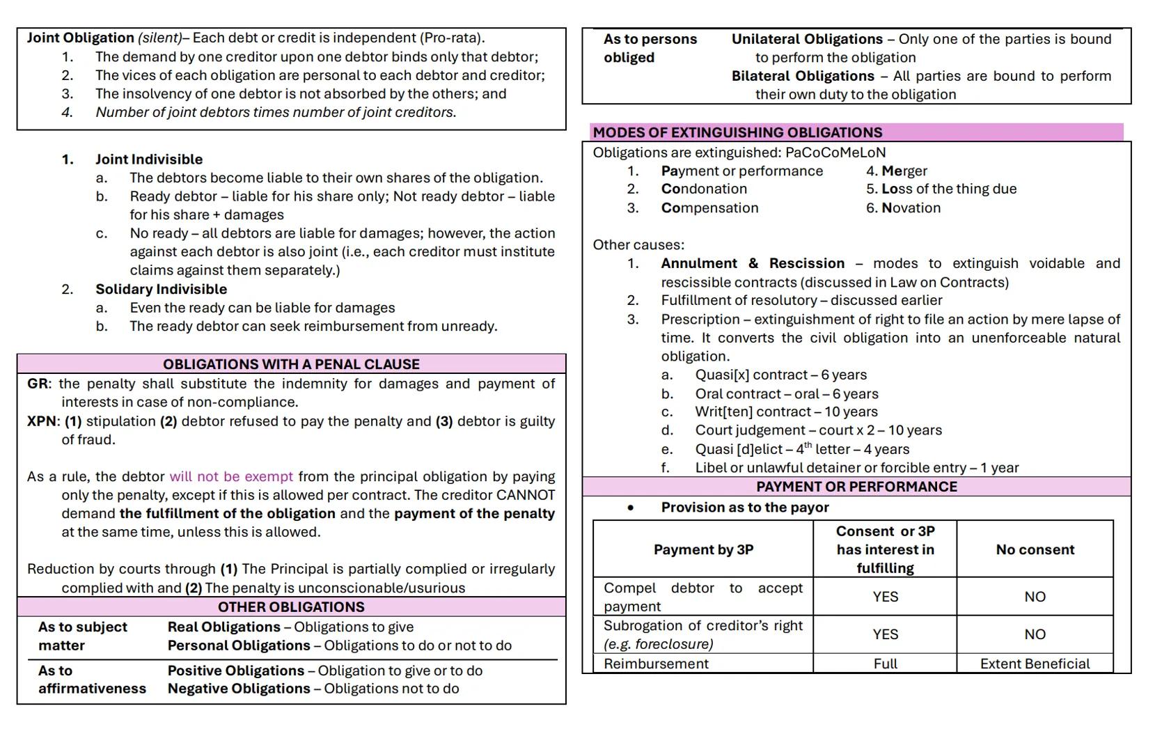 # OBLIGATIONS
An obligation is a juridical necessity to give, to do or not to do.
Elements:
2) to deliver the thing and
3) to deliver the ac