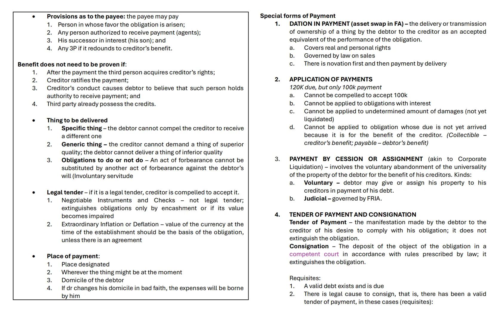 # OBLIGATIONS
An obligation is a juridical necessity to give, to do or not to do.
Elements:
2) to deliver the thing and
3) to deliver the ac
