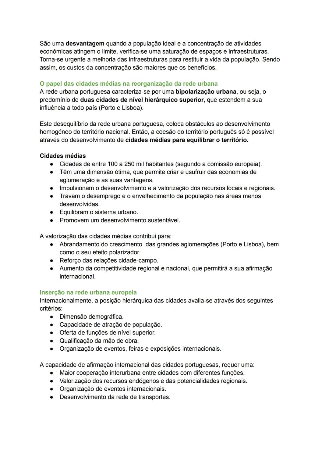 # Resumos de Geografia 2º Período
Rede urbana portuguesa
A rede urbana é o conjunto das aglomerações urbanas que se situam numa determinada