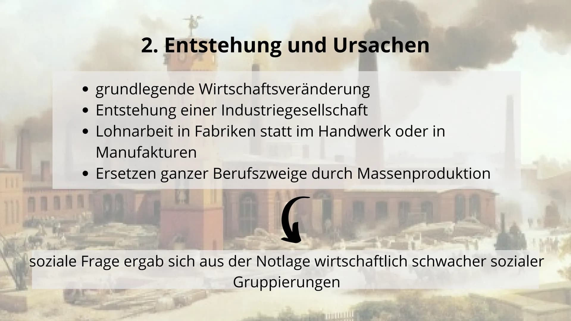 Vortrag Geschichte
Die soziale Frage # Gliederung
1. Soziale Frage
2. Ursachen & Entstehung
3. Kernprobleme
4. Verlauf
5. Lösungsansätze