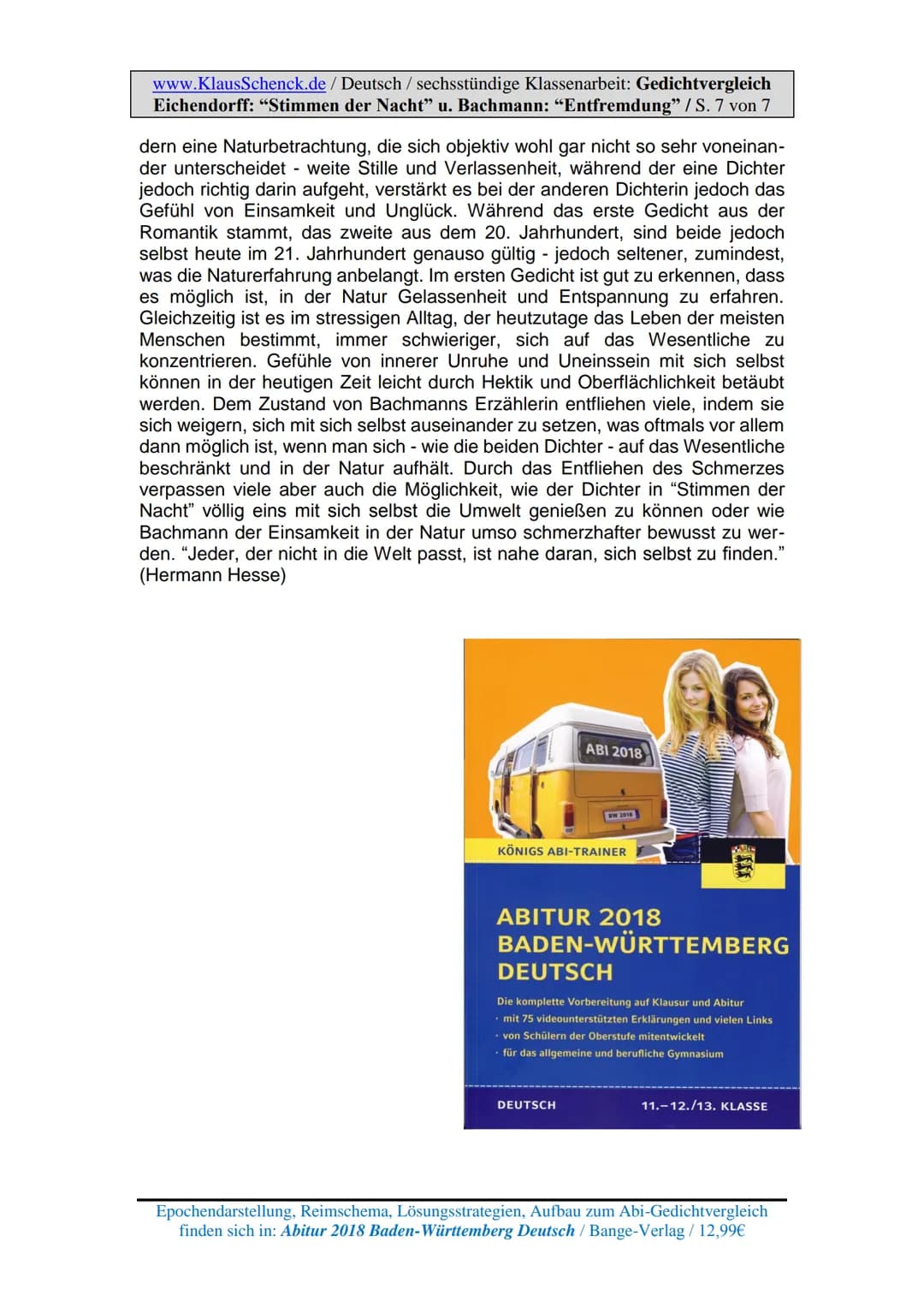 <p>Die Seite <a href="http://www.KlausSchenck.de">www.KlausSchenck.de</a> bietet Übungsmaterial zur Analyse und Interpretation von Lyrik mi