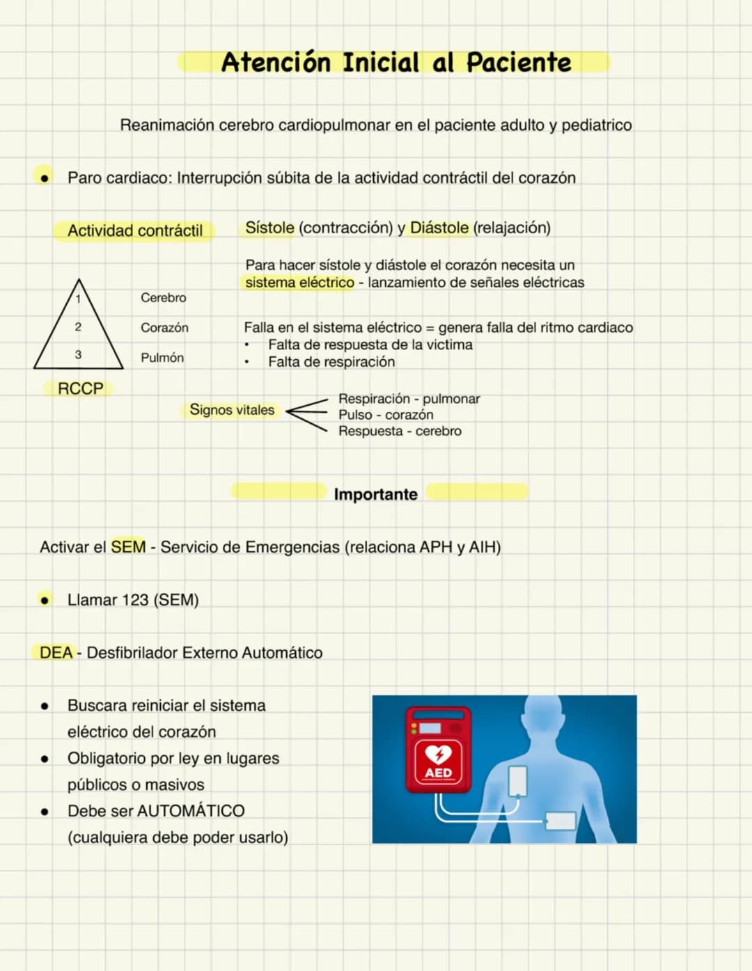 # Atención Inicial al Paciente
Reanimación cerebro cardiopulmonar en el paciente adulto y pediatrico
- Paro cardiaco: Interrupción súbita d