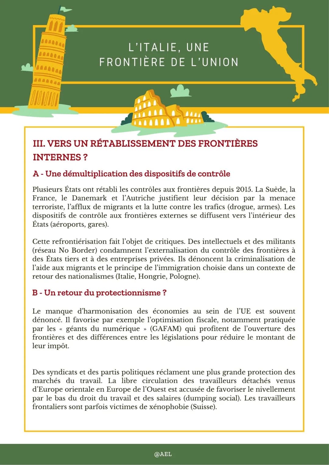 # L'ITALIE, UNE
FRONTIÈRE DE L'UNION
## I - LES MUTATIONS DES FRONTIÈRES INTERNES DE
L'UNION EUROPÉENNE
### A - Une forte intégration régi