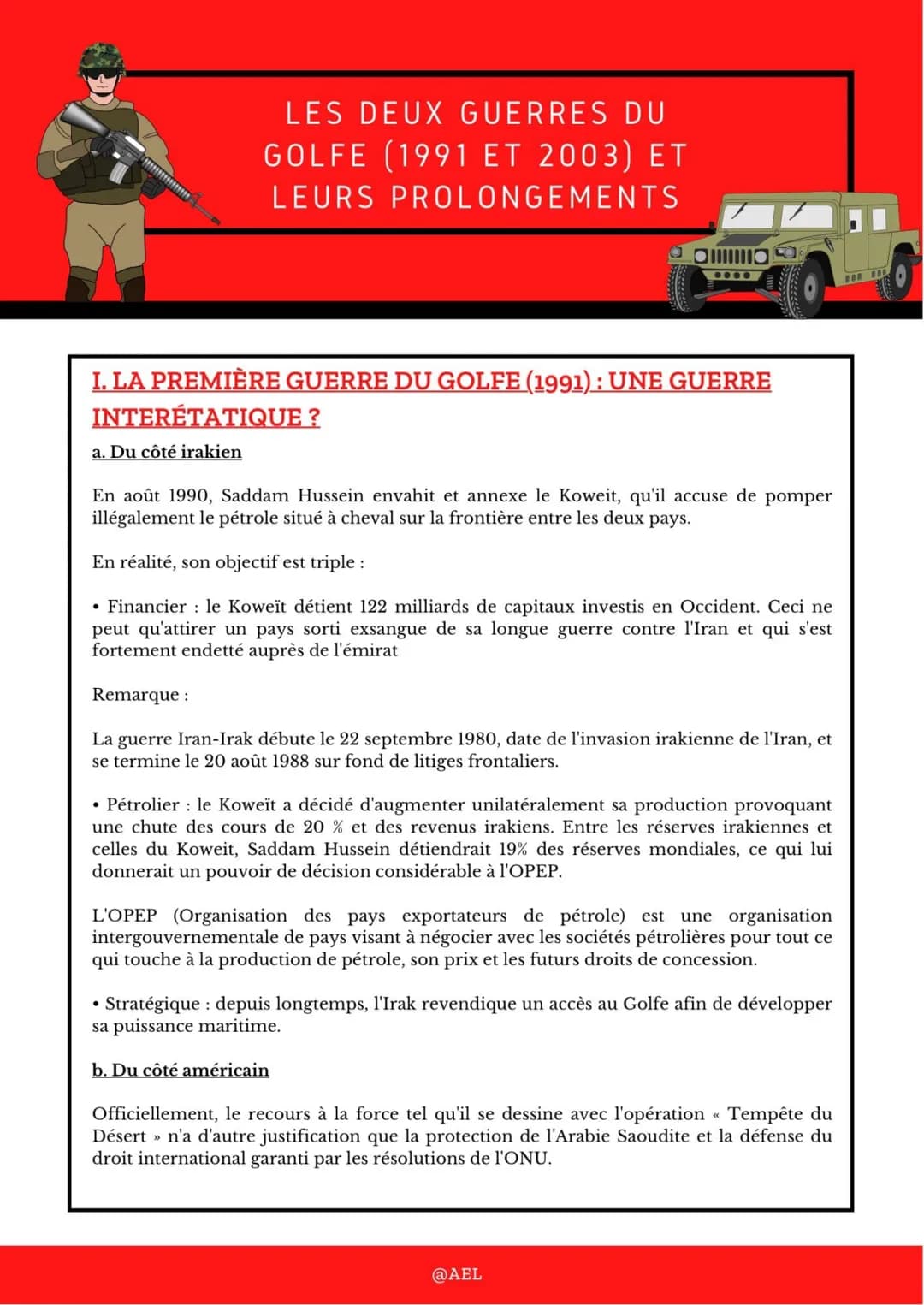 # LES DEUX GUERRES DU
GOLFE (1991 ET 2003) ET
LEURS PROLONGEMENTS
Cependant, c'est surtout dans la menace que l'Irak fait peser sur les int