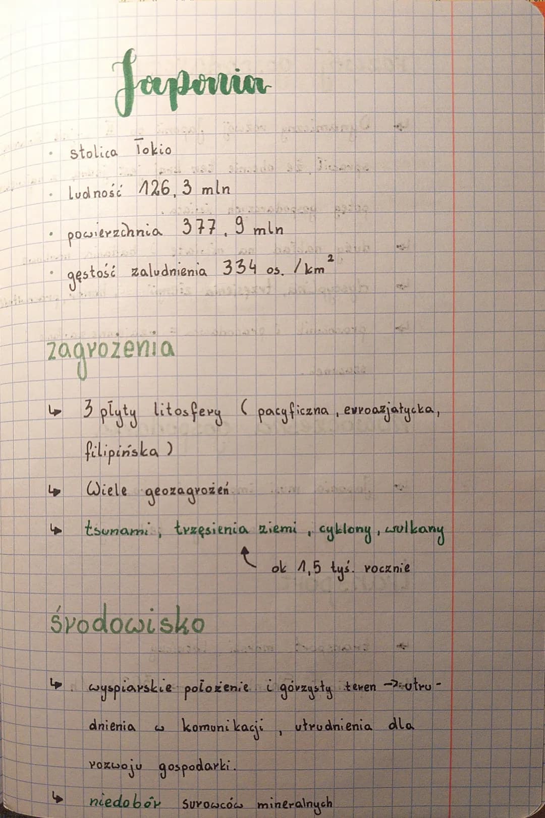 # Japonia
- stolica Tokio
- Ludność 126,3 mln
- powierzchnia 377,9 mln
- gęstość zaludnienia 334 os./km²
# zagrożenia
- 3 płyty litosfery (