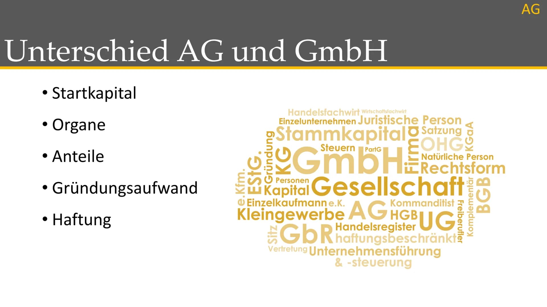 Aktiengesellschaften # Gliederung
* Was sind Rechtsformen?
* Rechtsform Aktiengesellschaft
* Unterschied zu anderer Rechtsform
* Vor- und Na