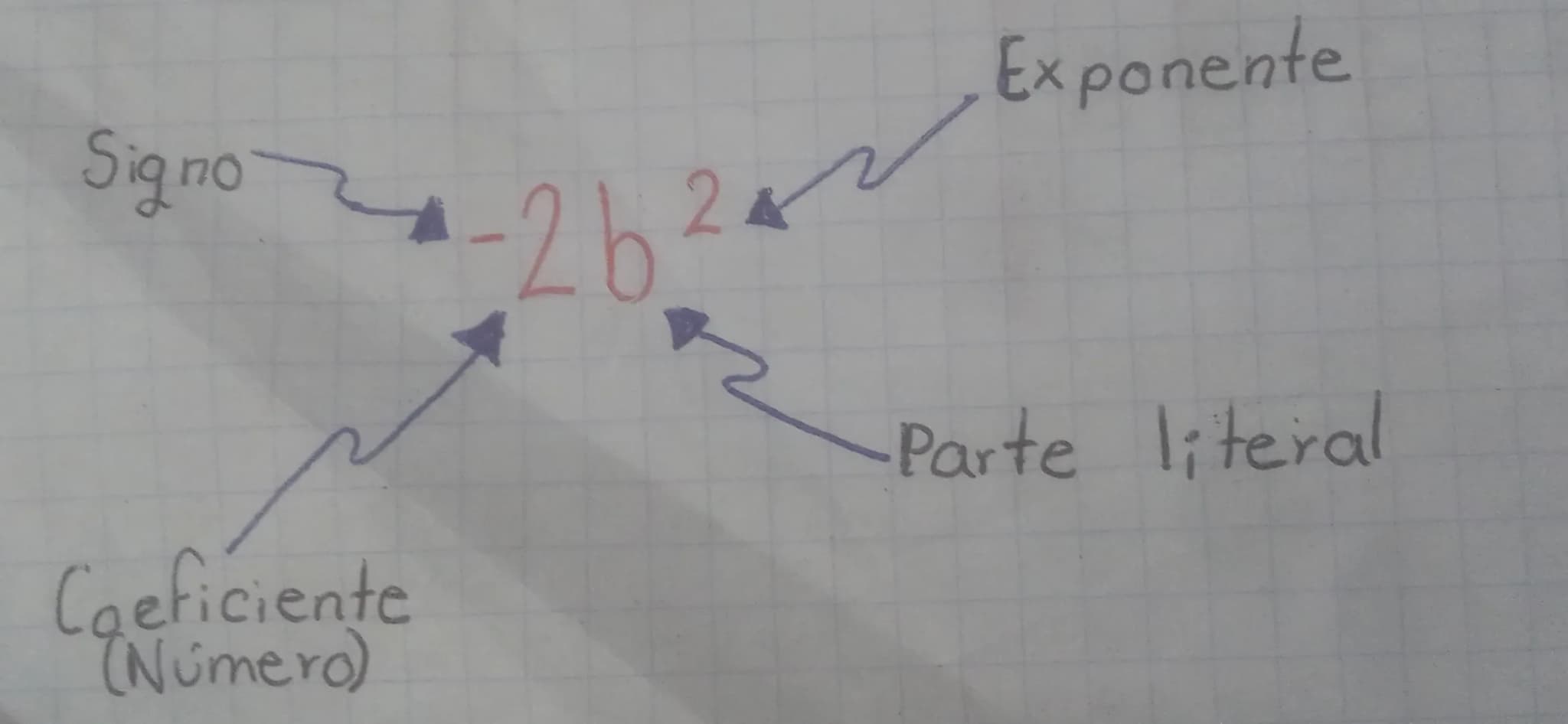 Signo
Exponente
$-2b^2$
Parte literal
Coeficiente
(Número) $2a$ ---------- Monomio
$2a+3b+4c$ ---------- Trinomio
$2a+3b$ ---------- Binomio
