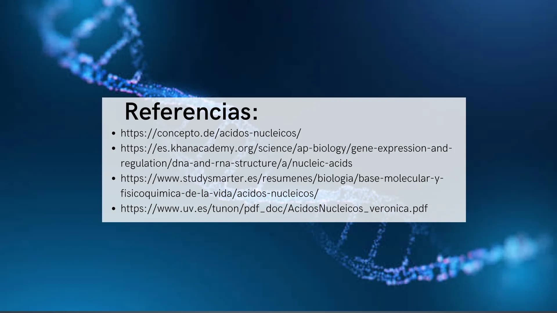 # ¿Qué son?:
Los ácidos nucleicos son biomoléculas que
almacenan y transmiten información genética
en forma de secuencias de nucleótidos. Es