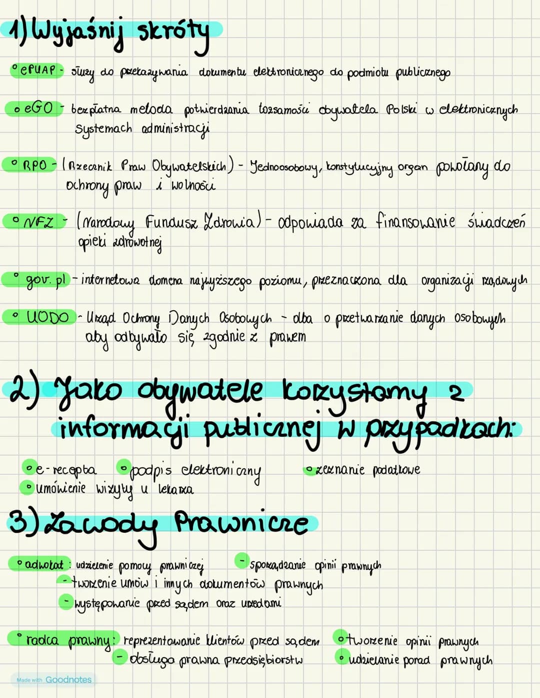 # 1) Wyjaśnij skróty
* ePUAP - Suzy do przekazywania dokumentu elektronicznego do podmiotu publicznego
* eGO - bezpłatna metoda potwier