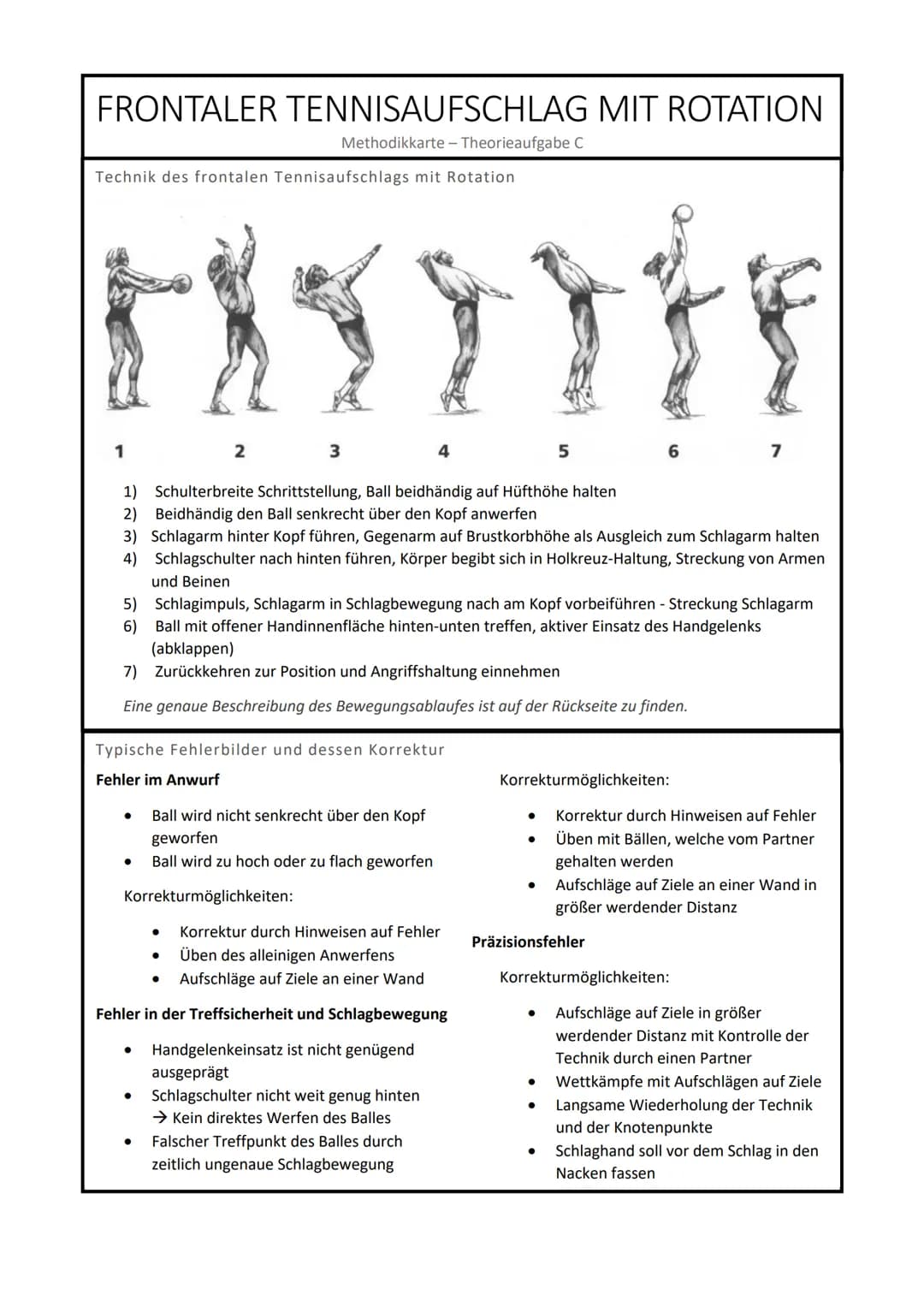 # THEORIEAUFGABE 11/1:
# VOLLEYBALL
Theorie-Aufgabe C: Frontaler Tennisaufschlag mit Rotation
## Bewegungsbeschreibung / Knotenpunkte für