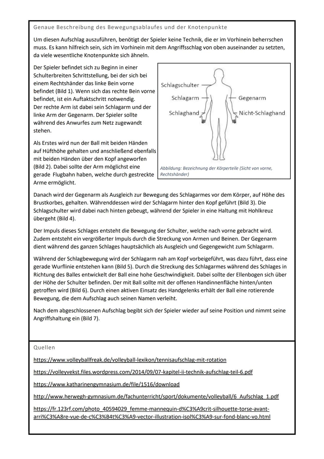# THEORIEAUFGABE 11/1:
# VOLLEYBALL
Theorie-Aufgabe C: Frontaler Tennisaufschlag mit Rotation
## Bewegungsbeschreibung / Knotenpunkte für