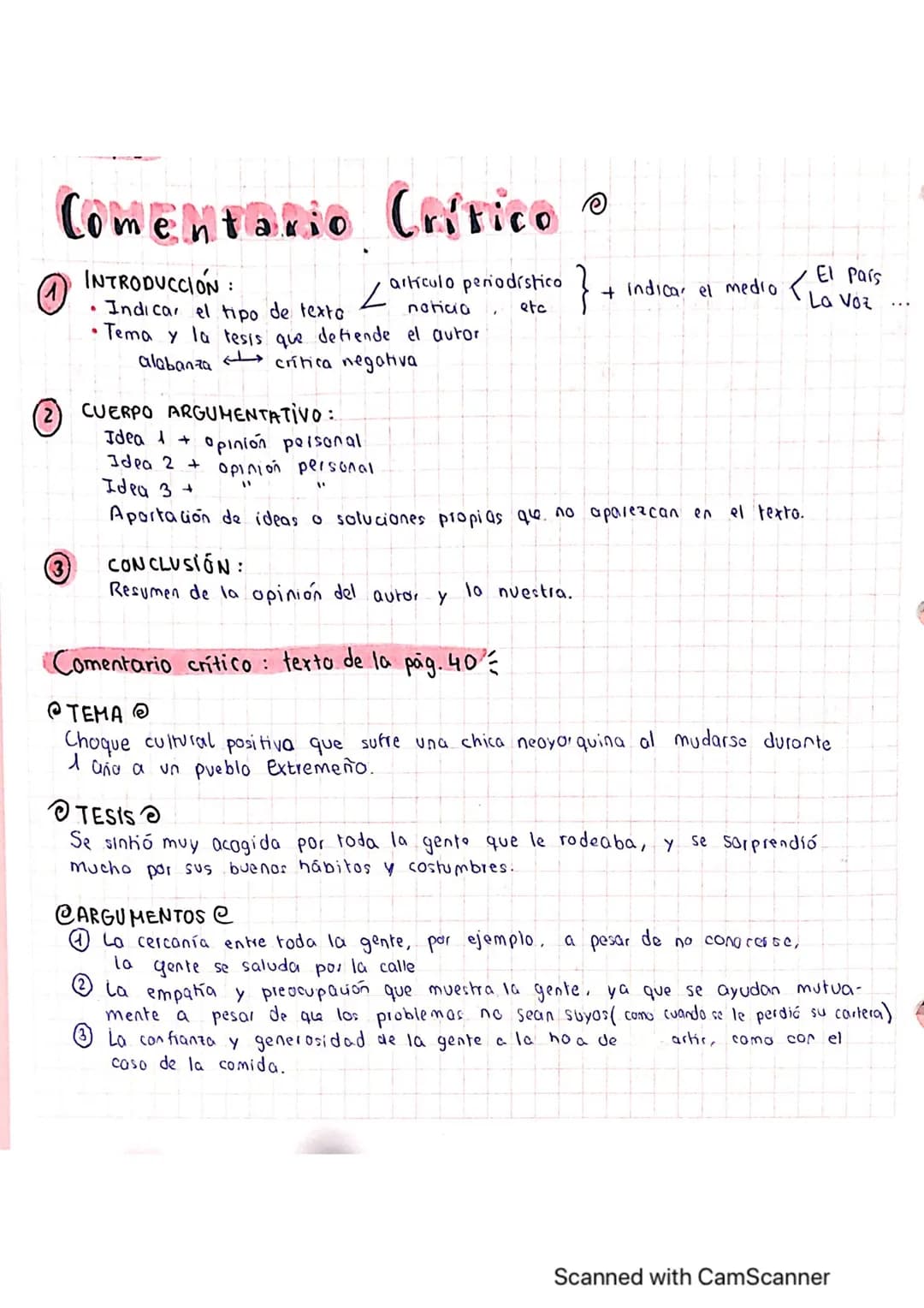 # Comentario Crítico
① INTRODUCCIÓN:
* Indicar el tipo de texto
* Tema y la tesis que defiende el autor
* alabanza $\righ