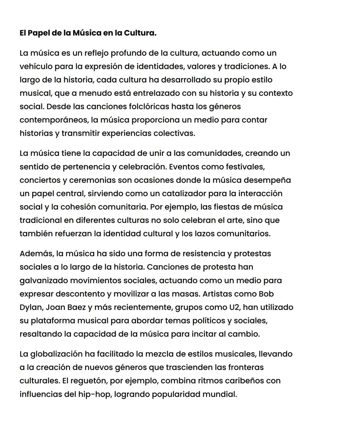 # El Papel de la Música en la Cultura.
La música es un reflejo profundo de la cultura, actuando como un
vehículo para la expresión de ident
