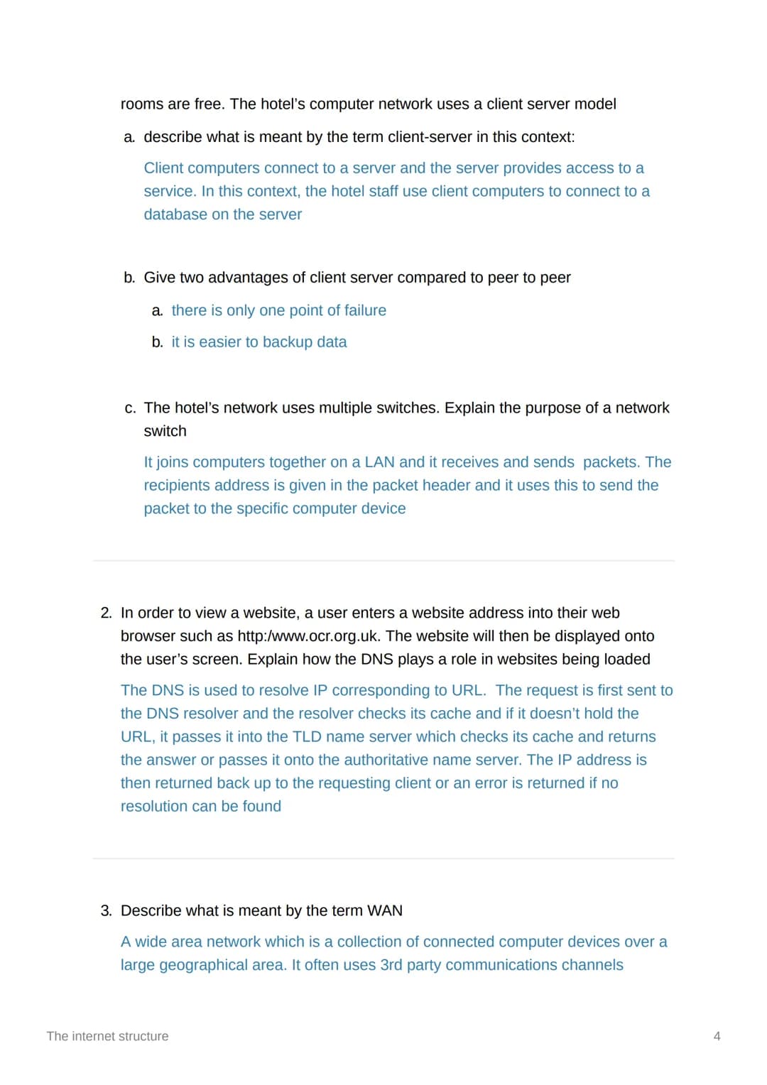 # The internet structure
* a home network is connected to the internet via a router
* the router is connected to an internet service pr