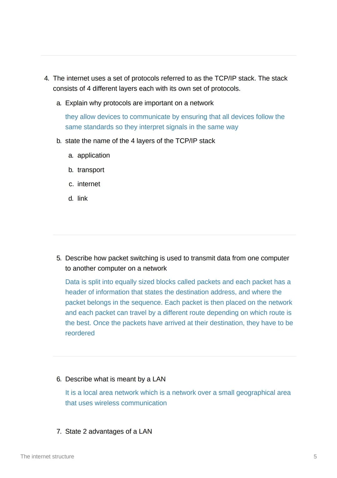 # The internet structure
* a home network is connected to the internet via a router
* the router is connected to an internet service pr