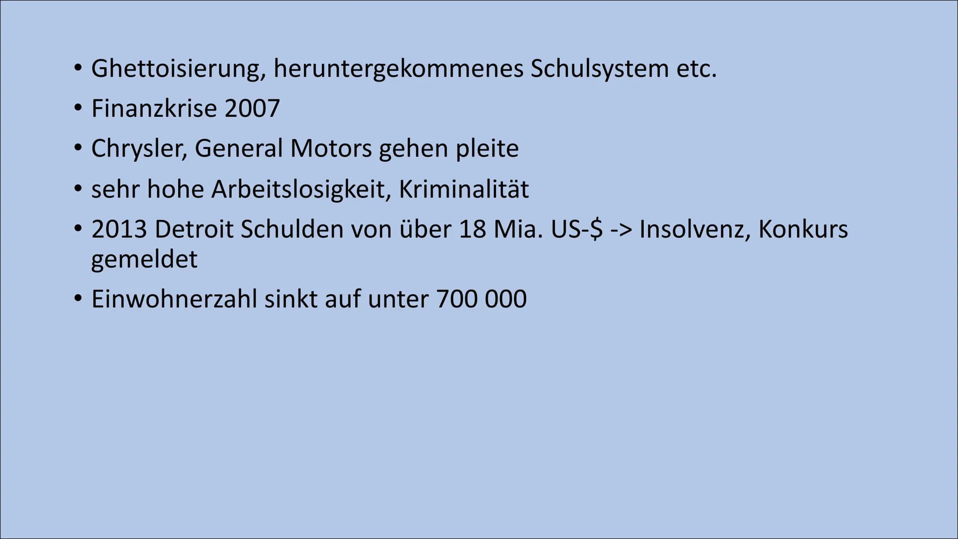 # Detroit
The shrinking citiy # Inhalt
* Definition Shrinking City
* Lokalisation Detroit
* Basis Informationen
* Auf- und Abstieg