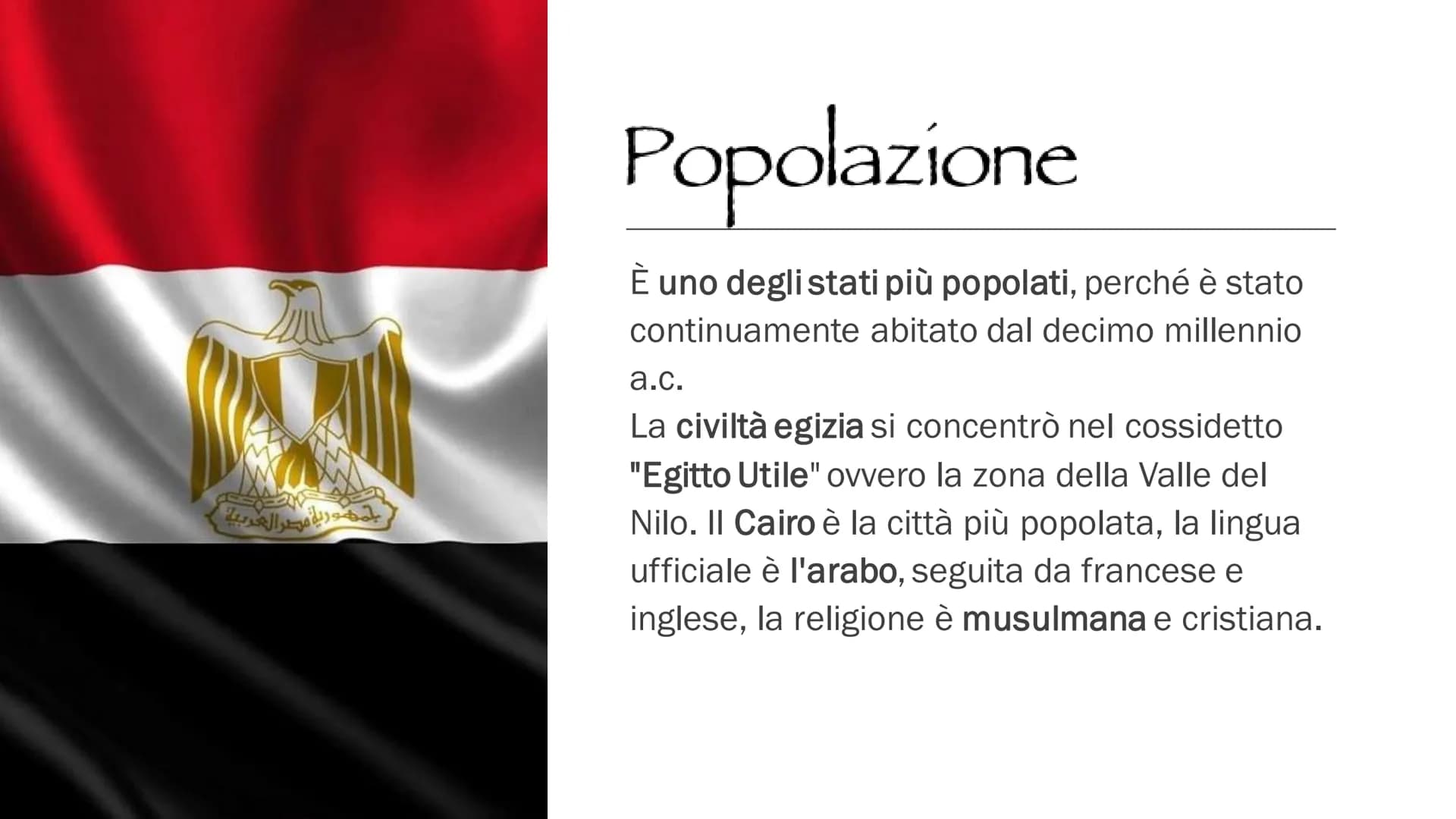 EGITTO # Territorio
È formato da un grande tavolato desertico del Nord
Africa ed è attraversato dal fiume Nilo, che a nord del
Cairo si div