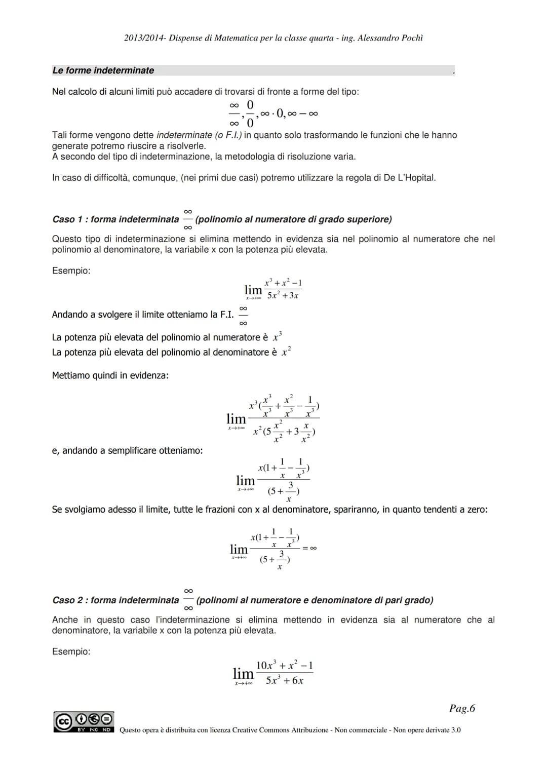 Dispense di Matematica
classe quarta
Limiti e derivate
$\pi$
CC
BY NC ND
Questa opera è distribuita con:
Licenza Creative Commons Attribuz