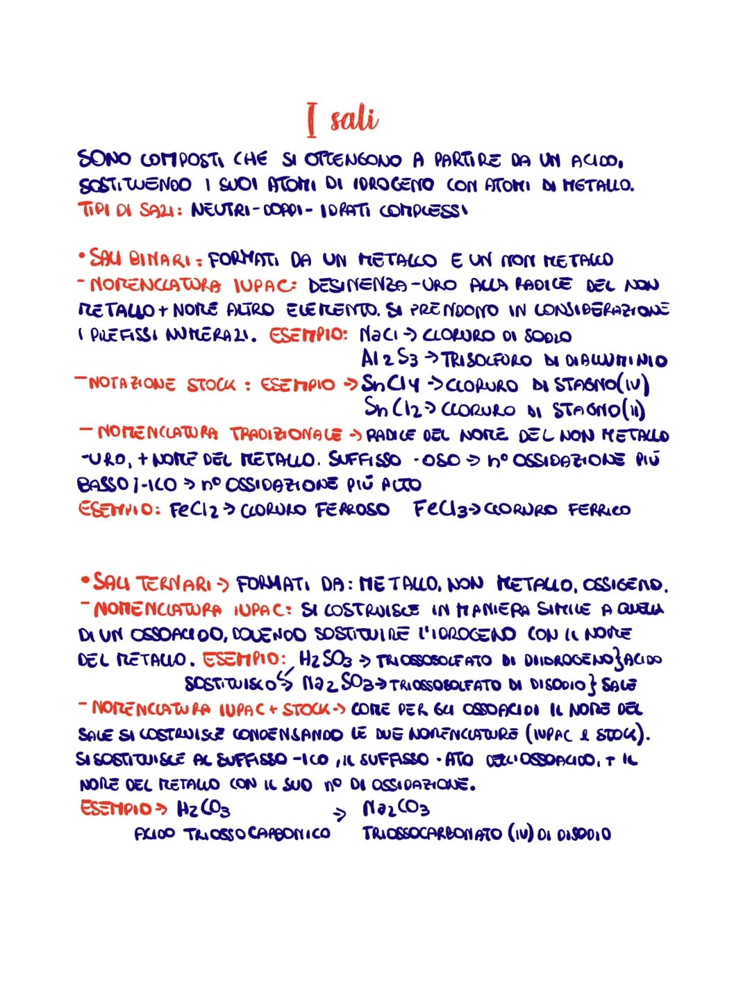 <p>I sali sono composti che si ottengono a partire da un acido, sostituendo i suoi atomi di idrogeno con atomi di metallo. Ci sono diversi