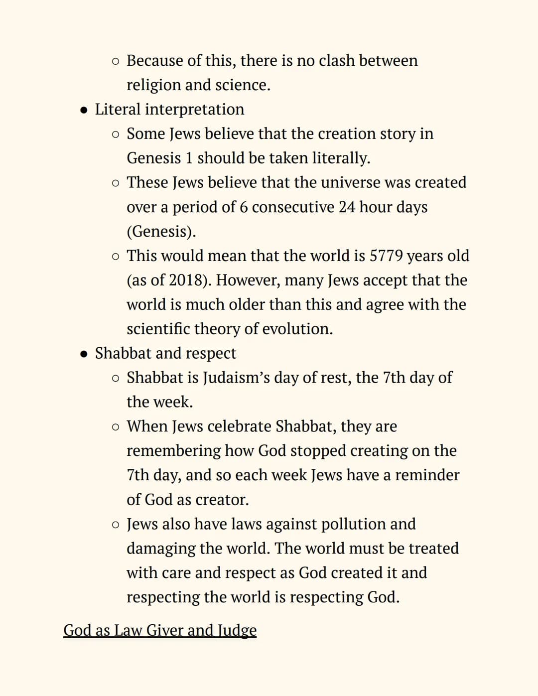 RE
Judaism
Notes
Beliefs and Teachings
The Nature of God
Jews believe in One God, so Judaism is a monotheistic
religion. The nature of