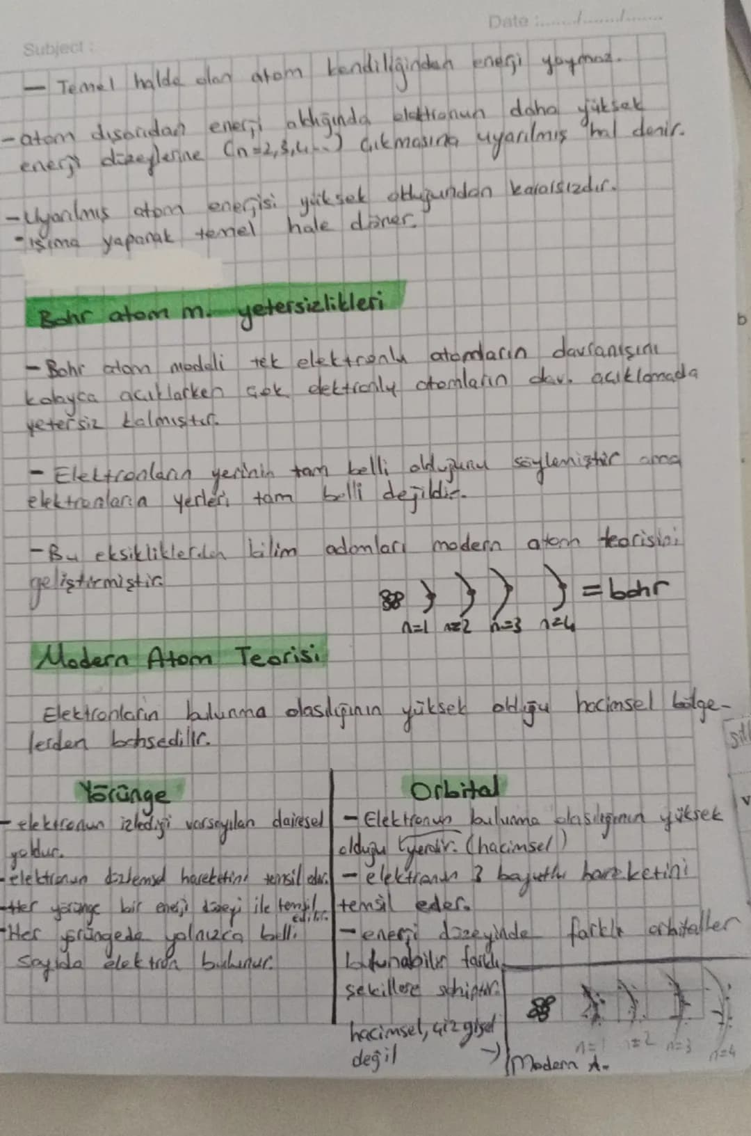 Subject:
Atom teorileri ve atomun yapısı
Teoringislemler ve deneyler sonucunda elde edilen
kanıtlara dayalı obrak, bir day ya da dguyu açı