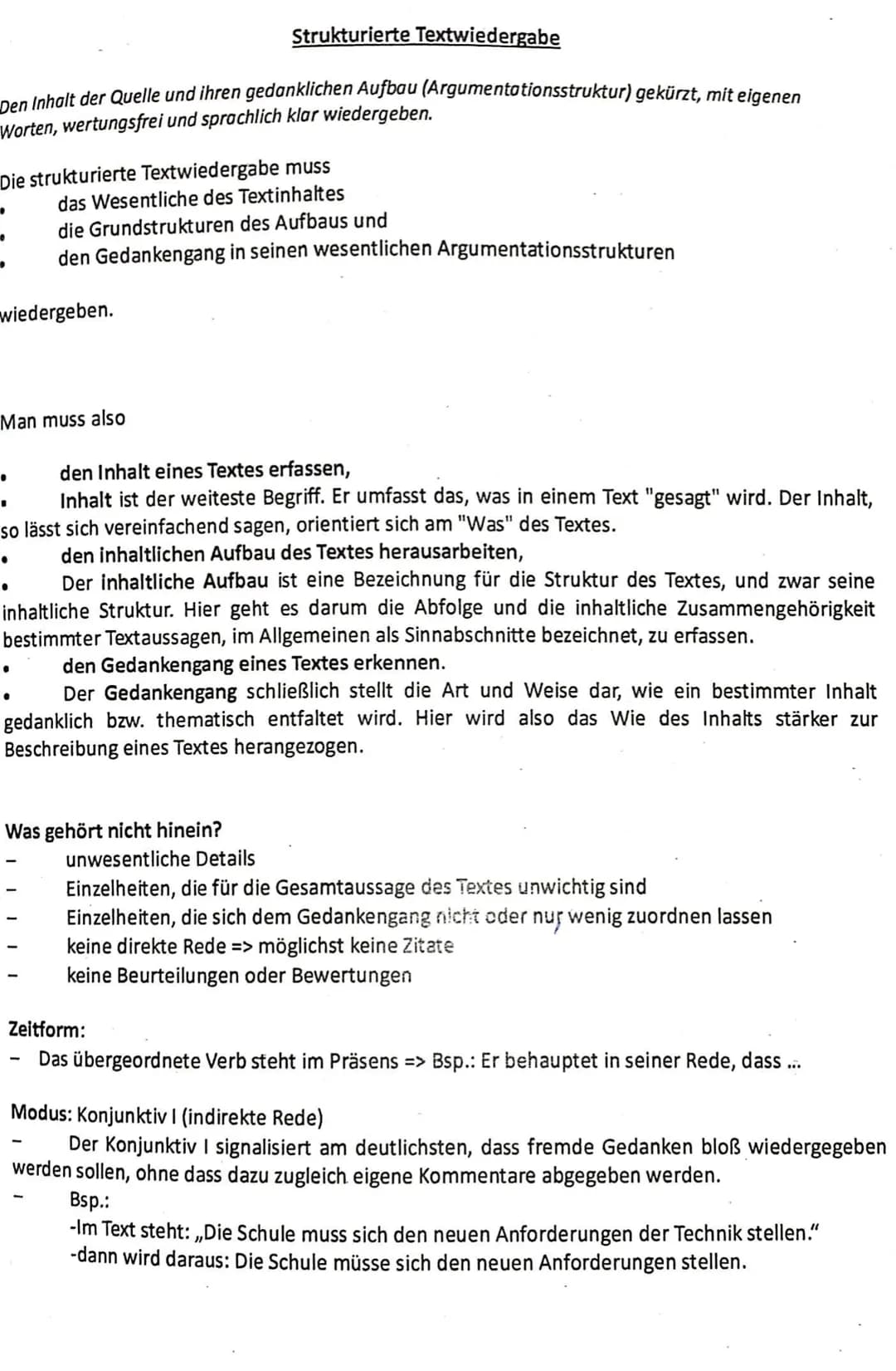 # Strukturierte Textwiedergabe
Den Inhalt der Quelle und ihren gedanklichen Aufbau (Argumentationsstruktur) gekürzt, mit eigenen
Worten, we