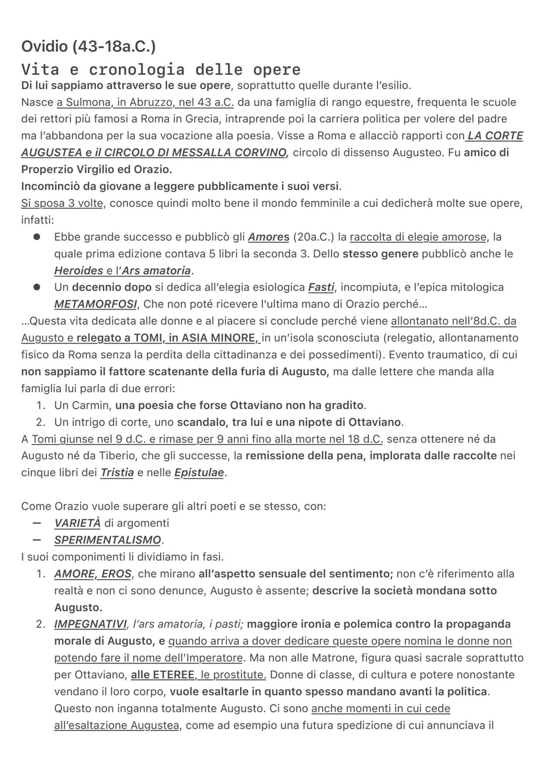 Ovidio (43-18a.C.)
# Vita e cronologia delle opere
Di lui sappiamo attraverso le sue opere, soprattutto quelle durante l'esilio.
Nasce a