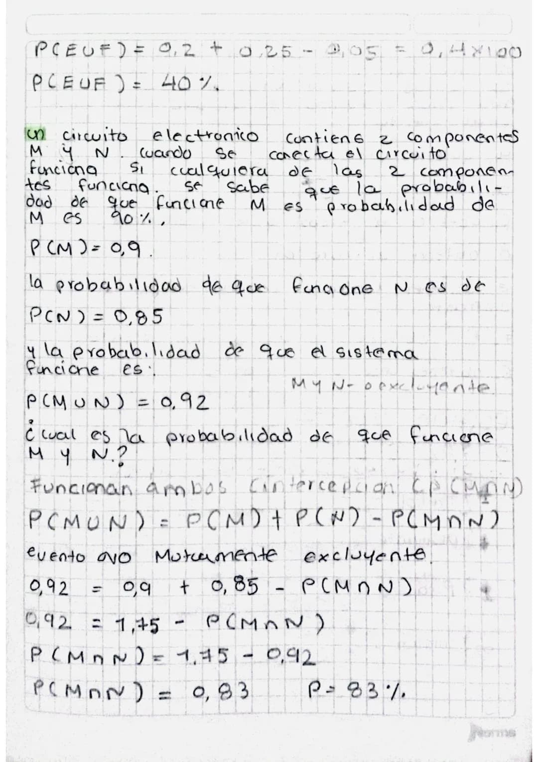 Cakulb de probabilidades.
En on experimento aleatorio la probabilidad
de que on Evento E ocurra ES.
$P(E) = \frac{#E}{\#s}$
donde #E es l