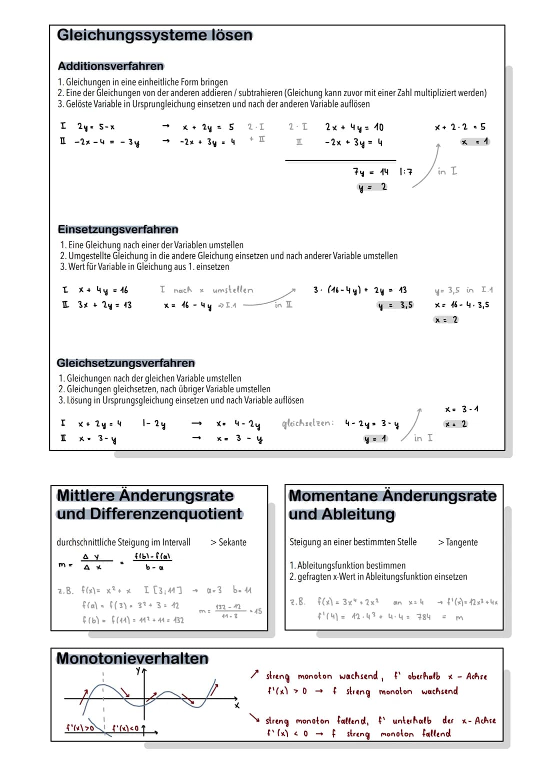 Mathematik Lernzettel - Abitur
Analysis
Geometrie (Vektoren)
Stochastik
# Analysis
## Ganzrationale Funktionen
Grad 1
Grad 2
Grad 3