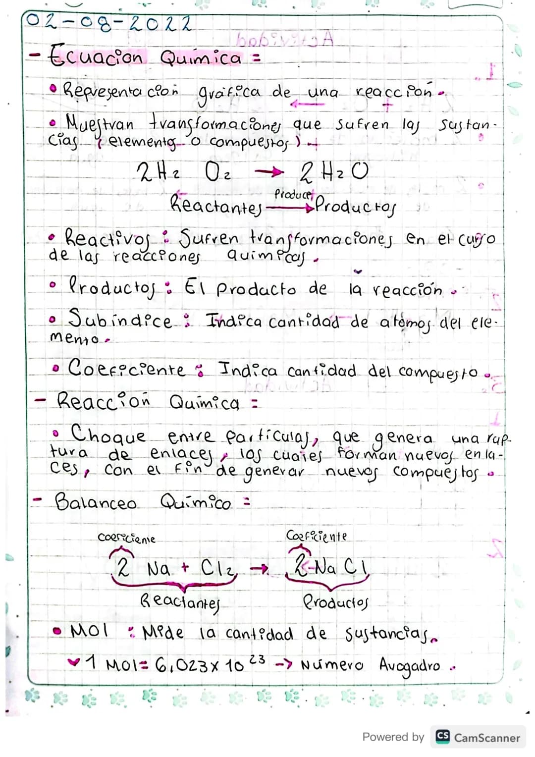 02-08-2022
bobivityA
- Ecuacion Química =
• Representación gráfica de una reacción.
• Muestran transformaciones que sufren las sustan-
cia