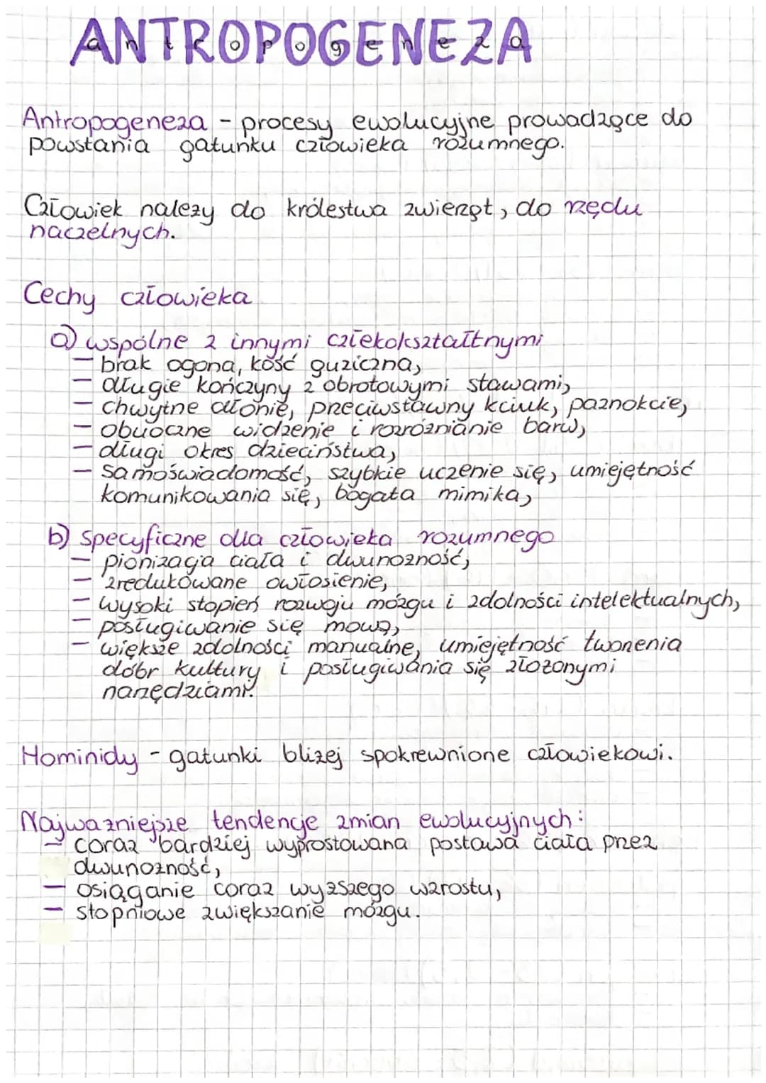 # ANTROPOGENEZA
Antropogeneza - procesy ewolucyjne prowadzące do
powstania gatunku człowieka rozumnego.
Całowiek nalezy do królestwa zwier