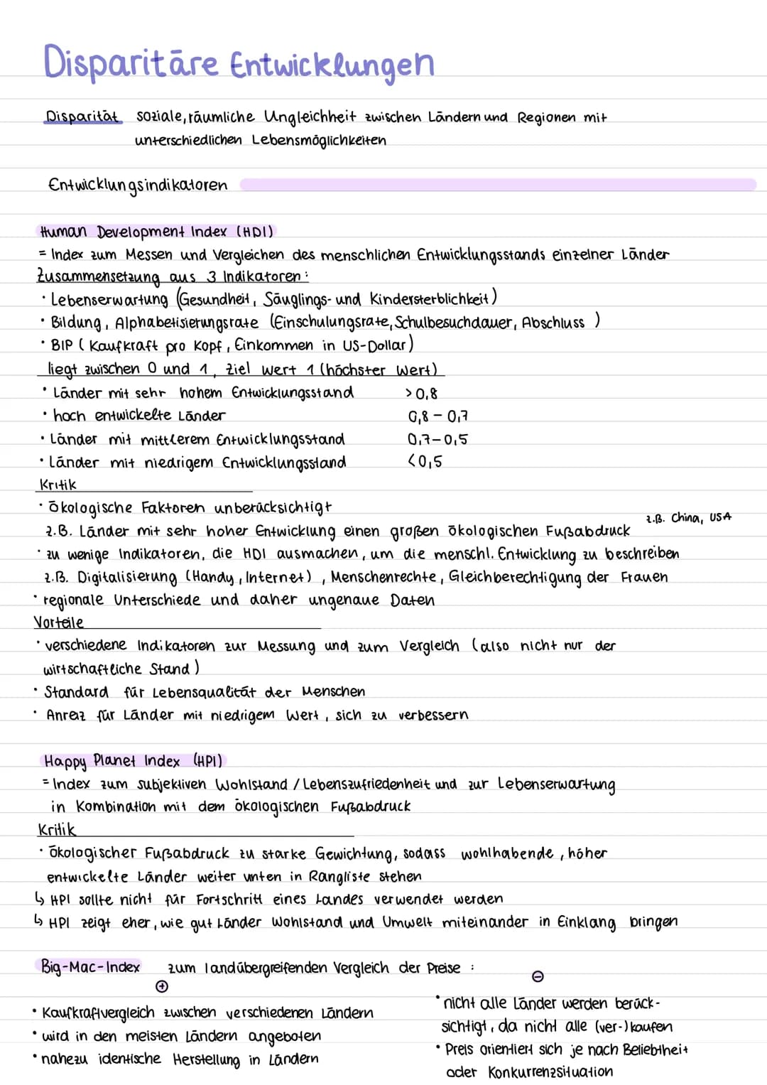 # Disparitāre Entwicklungen
Disparitāt soziale, räumliche Ungleichheit zwischen Ländern und Regionen mit
unterschiedlichen Lebensmöglichkei