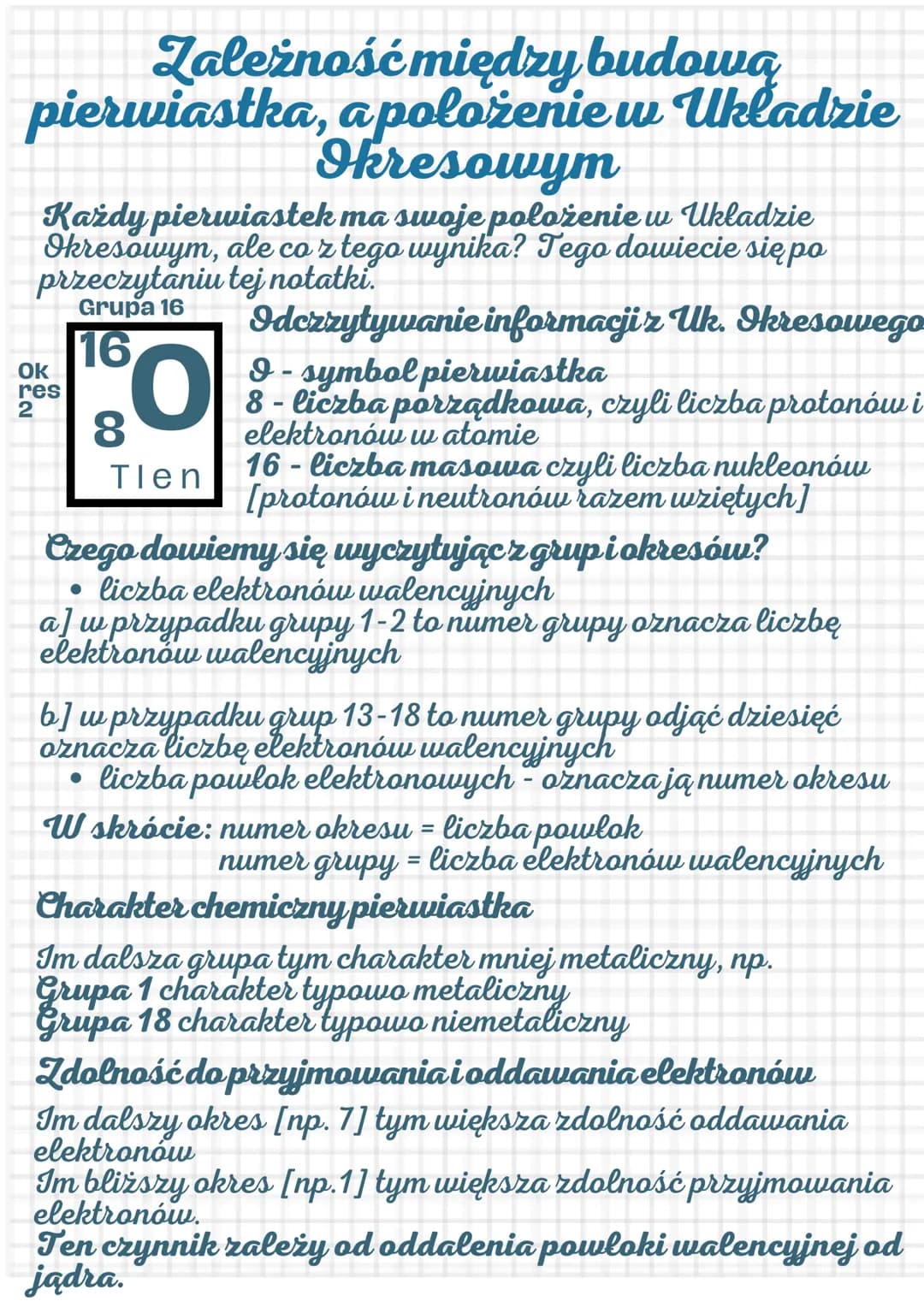# Zależność między budową
pierwiastka, apolożenie w Układzie
Okresowym
Każdy pierwiastek ma swoje položenie w Ukladzie
Okresowym, ale co z