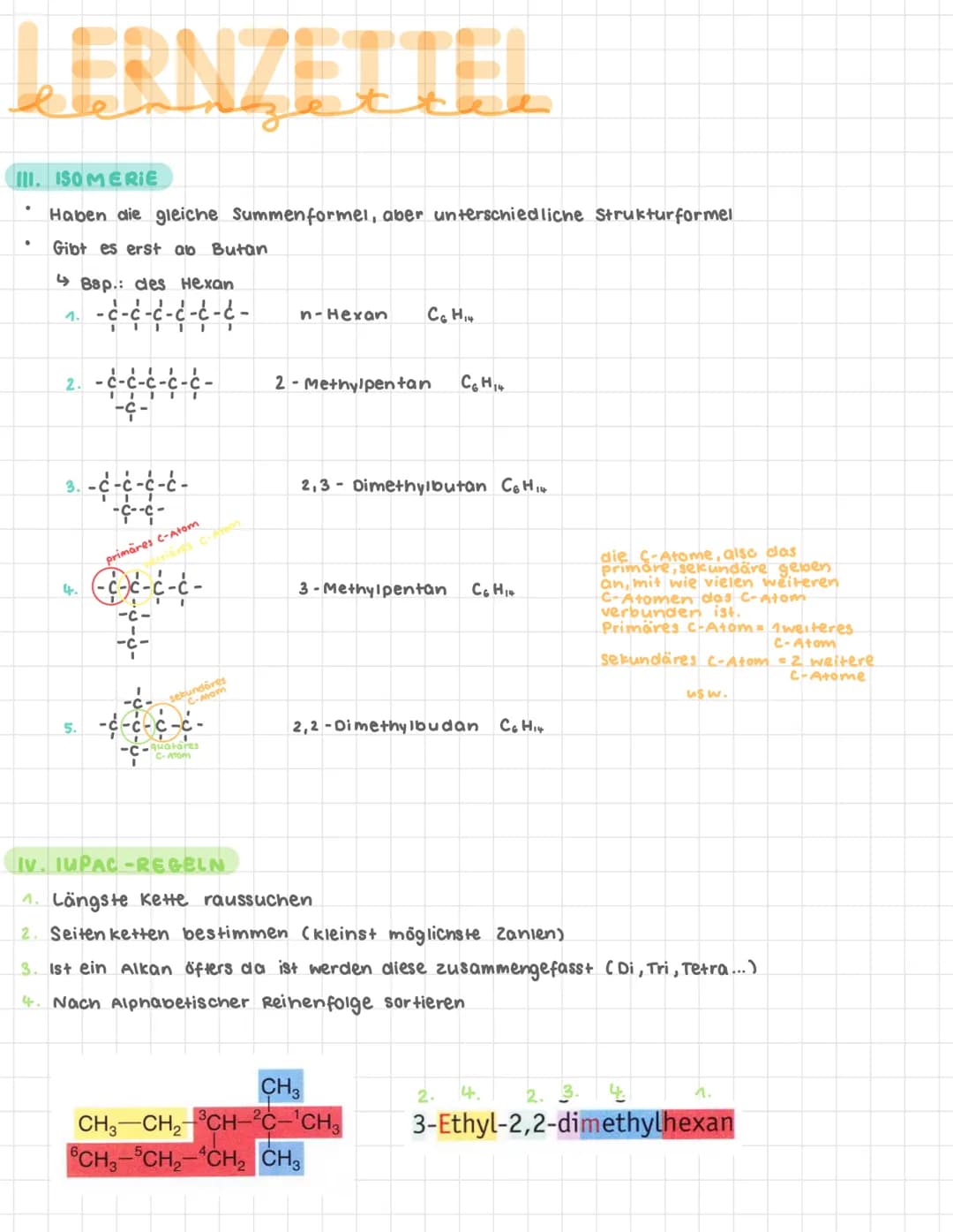 LERNZETTEL
1. ERSTEN ZEHN ALKANE
Homologe Reihe der Alkane
| Name | C-Atome | Strukturformel | Halbstrukturformel
(= vereinfachte
Struktu