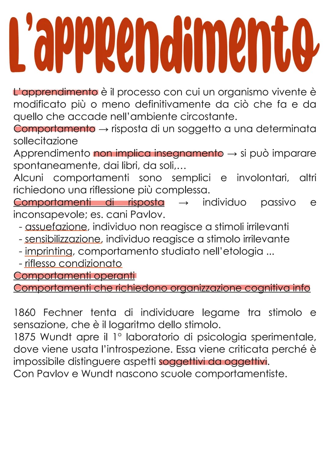 # L'apprendimento
L'apprendimento è il processo con cui un organismo vivente è
modificato più o meno definitivamente da ciò che fa e da
que