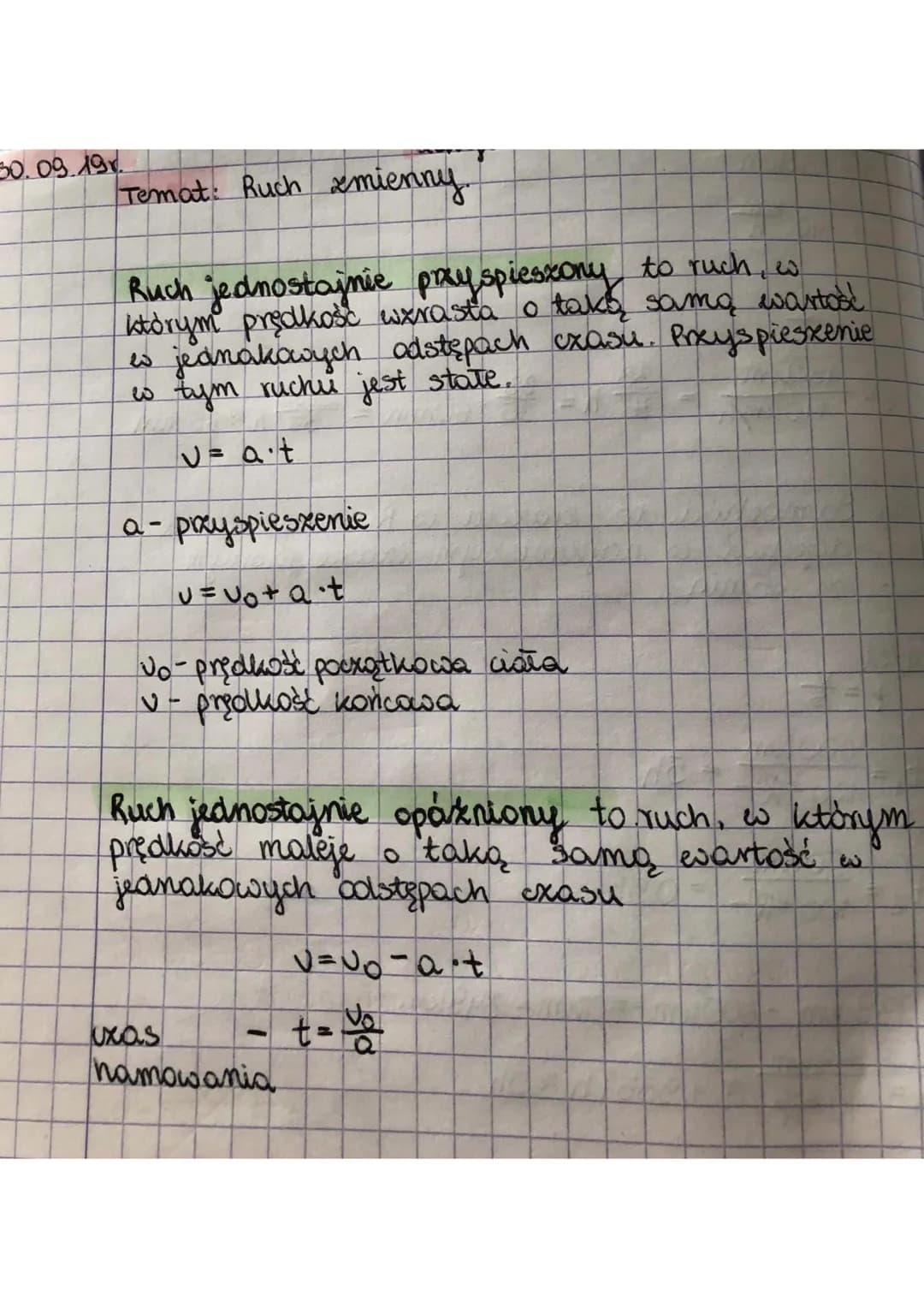 50.09.197.
Temat: Ruch zmienny.
Ruch jednostajnie przyspieszony to ruch, w
którym prędkość wzrasta o take samą wartość.
es jeanakawych ods