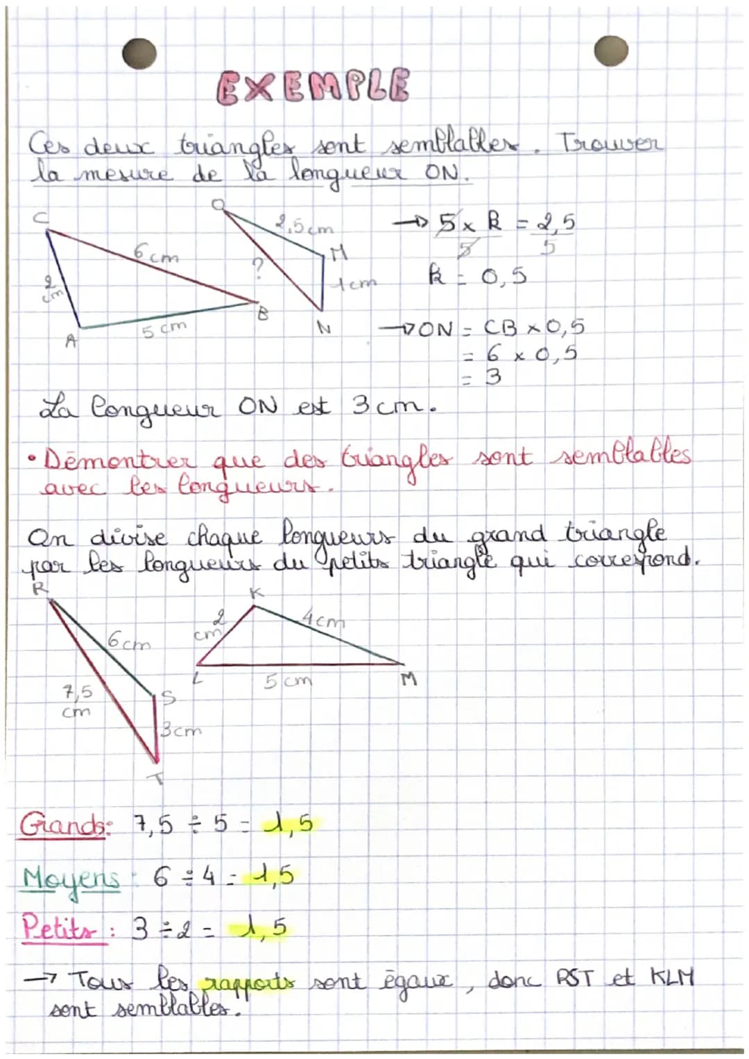# maths・
LES TRIANGLES
SEMBLABLES
Définition: Deux triangles sont dits semblables,
s'ils ont les mêmes mesues d' angles-
Vocabulaire.
→