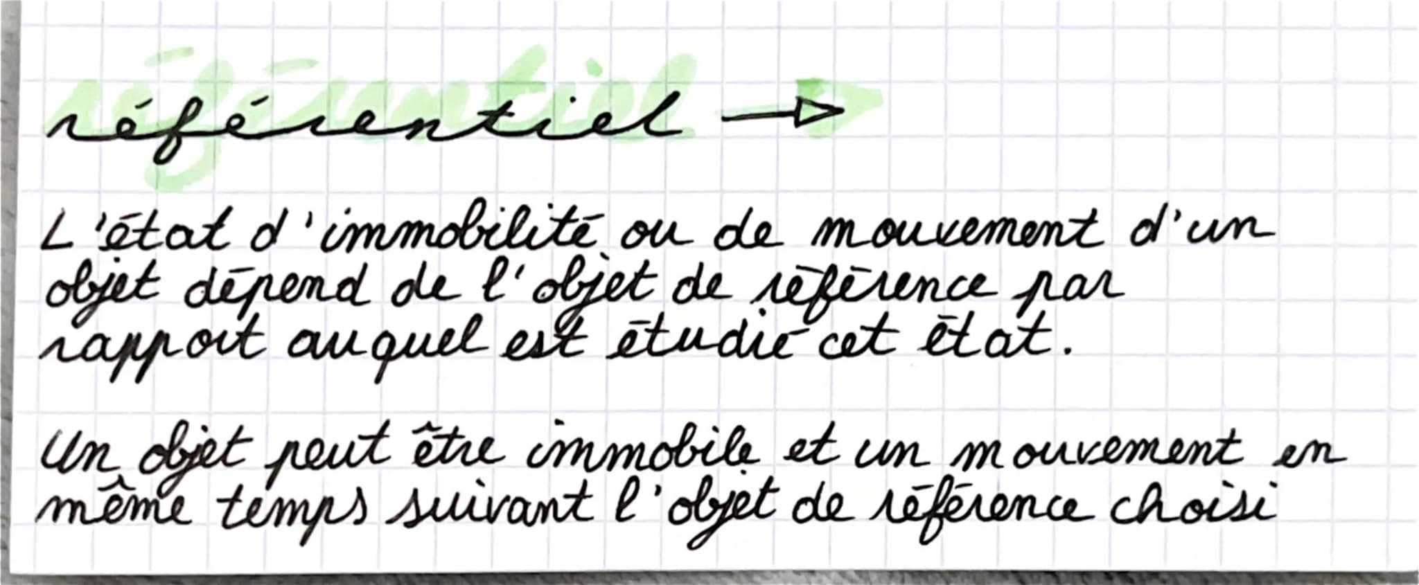 référentiel →→→
L'état d'immobilité ou de mouvement d'un
objet dépend de l'objet de reference par
rapport auquel est étudie cet état.
Un o