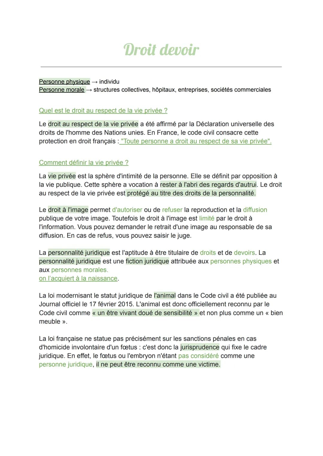 # Droit devoir
Personne physique individu
Personne morale structures collectives, hôpitaux, entreprises, sociétés commerciales
Quel est l