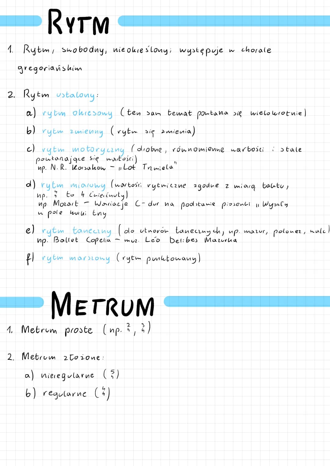 # ELEMENTY
# DZIEKA
# MUZYCZNEGO # RYTM
1. Rytm, swobodny, nieokreślony, występuje w chorale
gregoriańshim
2. Rytm ustalony:
a) rytm