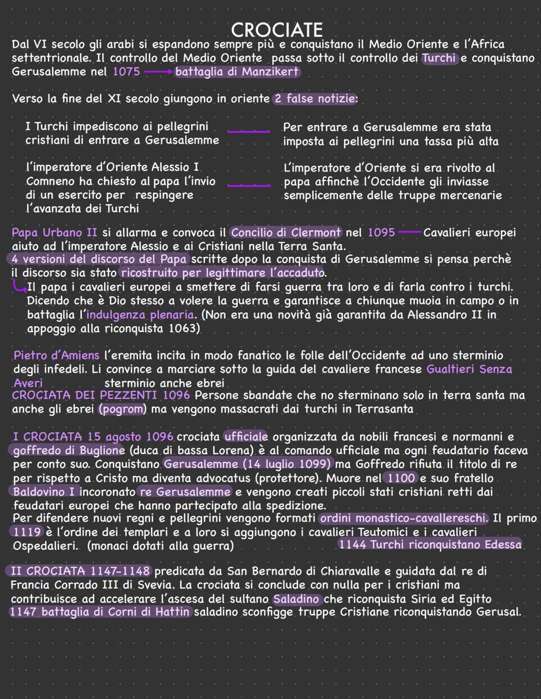 # CROCIATE
Dal VI secolo gli arabi si espandono sempre più e conquistano il Medio Oriente e l'Africa
settentrionale. Il controllo del Medio